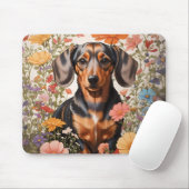 Schattigee bruine teckel en kosmos bloemen muismat (Met muis)