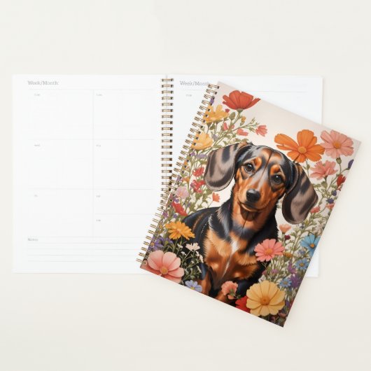 Schattigee bruine teckel en kosmos bloemen planner (Display)