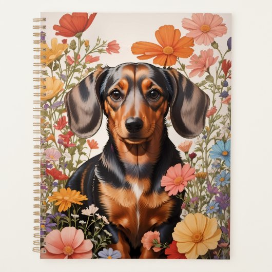 Schattigee bruine teckel en kosmos bloemen planner (Voorkant)