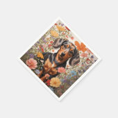 Schattigee bruine teckel en kosmos bloemen servet (Hoek)