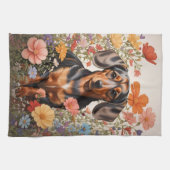 Schattigee bruine teckel en kosmos bloemen theedoek (Horizontaal)