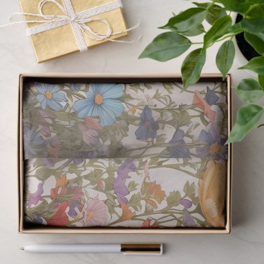 Schattigee bruine teckel en kosmos bloemen tissuepapier (Geschenk)