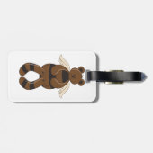 Schattigee bruine teddybeer met engelenvleugels bagagelabel (Achterkant horizontaal)