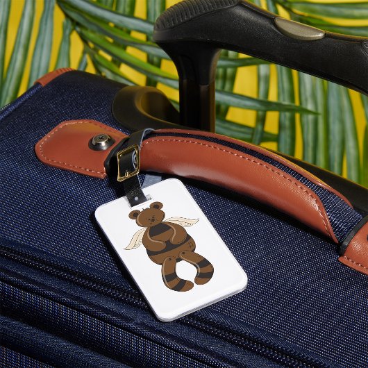 Schattigee bruine teddybeer met engelenvleugels bagagelabel