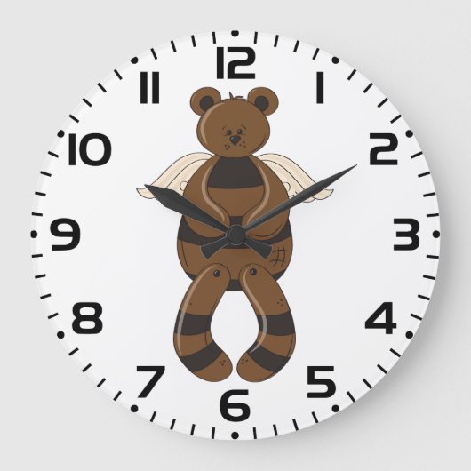 Schattigee bruine teddybeer met engelenvleugels grote klok (Voorkant)