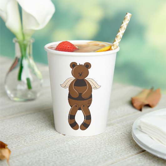 Schattigee bruine teddybeer met engelenvleugels papieren bekers