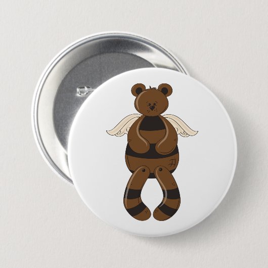 Schattigee bruine teddybeer met engelenvleugels ronde button 7,6 cm (Voorkant /achterkant)