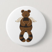 Schattigee bruine teddybeer met engelenvleugels ronde button 7,6 cm (Voorkant)