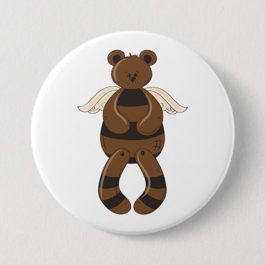 Schattigee bruine teddybeer met engelenvleugels ronde button 7,6 cm (Voorkant)