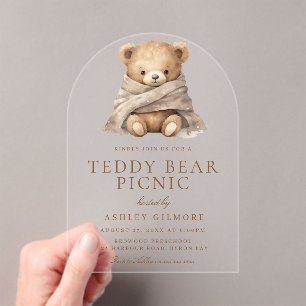 Schattigee bruine teddybeer picknick speeldatum acryl uitnodigingen