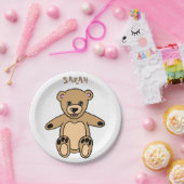 Schattigee bruine teddybeer verjaardagsnaam papieren bordje (Feest)