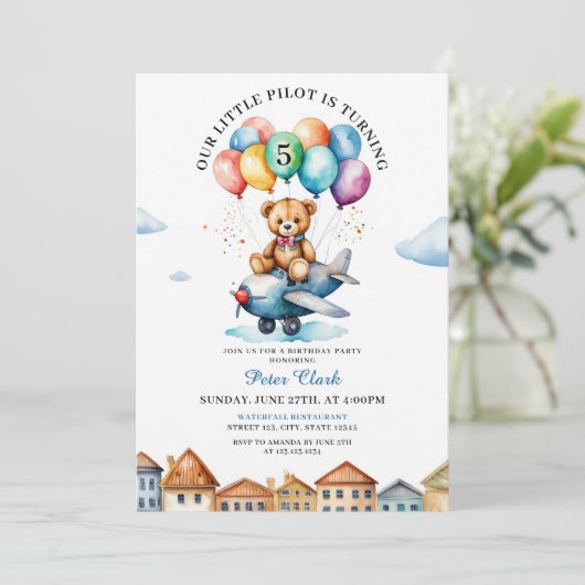 Schattigee bruine teddybeer Vliegtuig 5e Verjaarda Kaart (Staand voorkant)