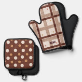 Schattigee bruine tonen ovenwant & pannenlap set (Voorkant / Achterkant)