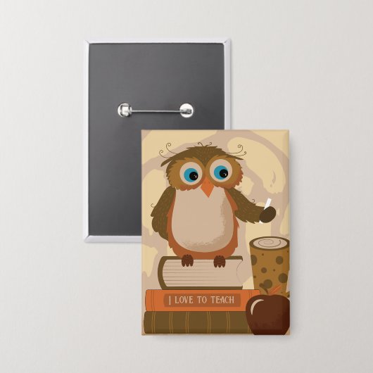 Schattigee Bruine Uil Leraar Rechthoekige Button (Voorkant / Achterkant)