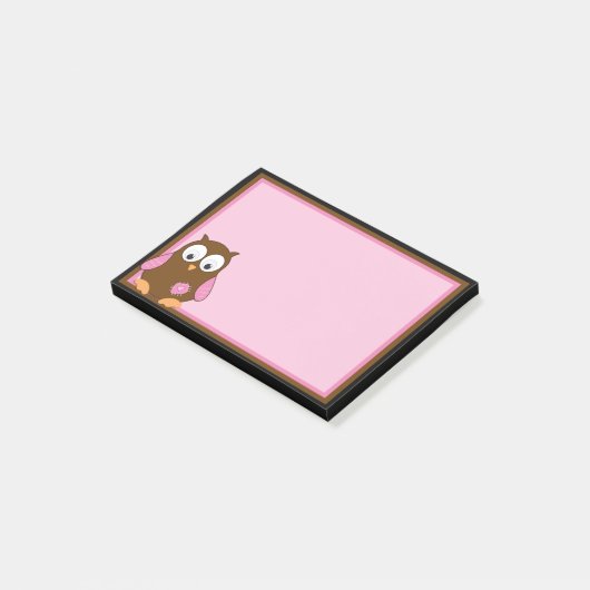 Schattigee bruine uil met roze vleugels post-it® notes (Schuin)