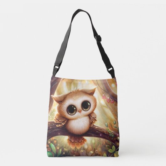 Schattigee bruine uil op een tak crossbody tas (Achterkant)