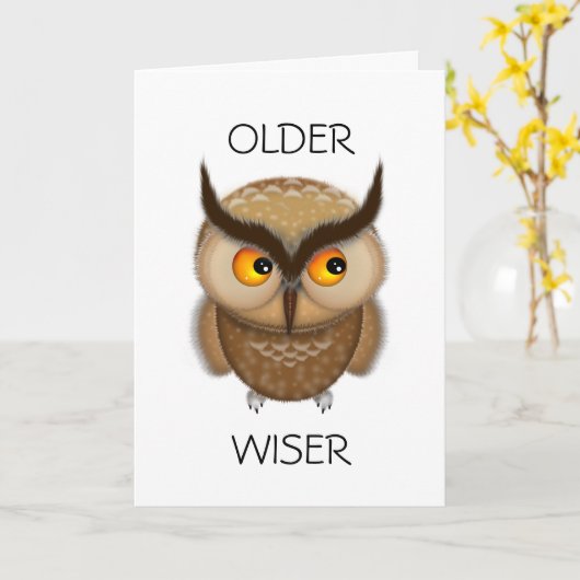 Schattigee bruine uil verjaardag Kaart voor iedere (Gele Bloem)