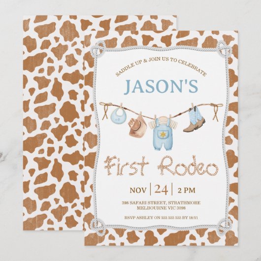 Schattigee bruine waslijn eerste rodeo 1e verjaard kaart (Voorkant / Achterkant)