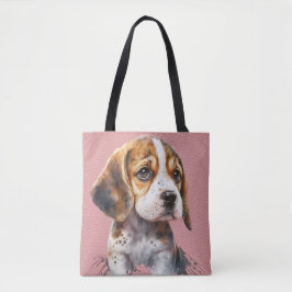 SCHATTIGEE BRUINE & WITTE BEAGLE PUPPY HOND TOTE BAG
