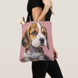 SCHATTIGEE BRUINE & WITTE BEAGLE PUPPY HOND TOTE BAG