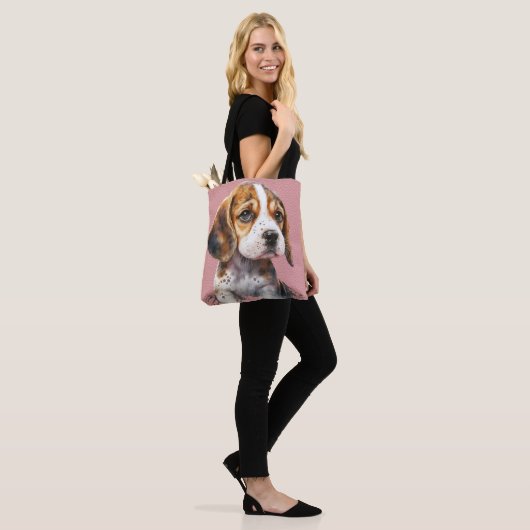 SCHATTIGEE BRUINE & WITTE BEAGLE PUPPY HOND TOTE BAG (Op model)