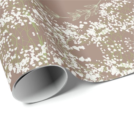 Schattigee bruine witte bloem cadeaupapier (Rol Hoek)