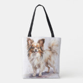 SCHATTIGEE BRUINE & WITTE PAPILLON PUPPY HOND TOTE BAG (Achterkant)