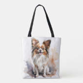 SCHATTIGEE BRUINE & WITTE PAPILLON PUPPY HOND TOTE BAG (Achterkant)