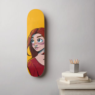 Schattigee Brunette Anime Girl Illustratie Persoonlijk Skateboard