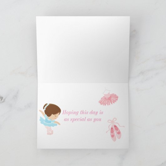 Schattigee Brunette Ballerina Verjaardag Kaart (Binnen)
