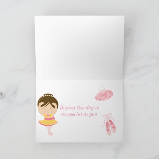 Schattigee Brunette Ballerina Verjaardag Kaart (Binnen)