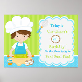 Schattigee Brunette Hair Boy Baking Verjaardag Poster
