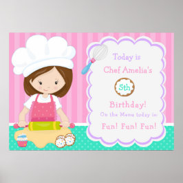 Schattigee Brunette Hair Girl Baking Verjaardag Poster