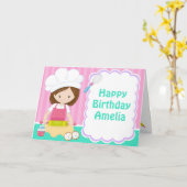 Schattigee Brunette Meisje Bakken Verjaardag Kaart (Gele Bloem)