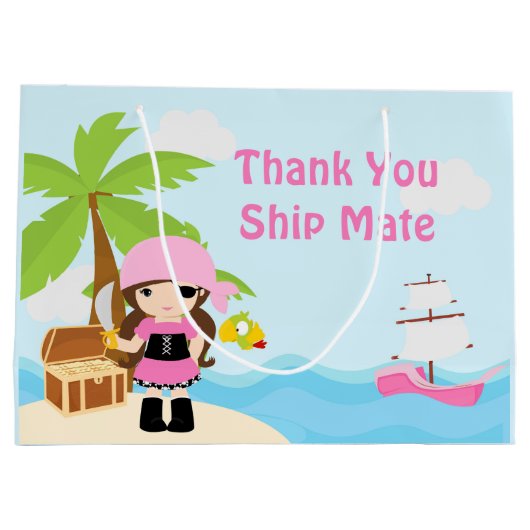 Schattigee Brunette Pirate Girl in Roze Dank U Groot Cadeauzakje (Achterkant)