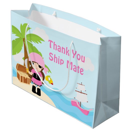 Schattigee Brunette Pirate Girl in Roze Dank U Groot Cadeauzakje (Achterkant Gekanteld)