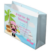 Schattigee Brunette Pirate Girl in Roze Dank U Groot Cadeauzakje (Voorkant Gekanteld)