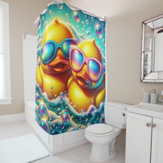 "Schattigee Bubble Bath Rubber Ducklings" Douchegordijn (In situ)