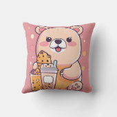 Schattigee Bubble Tea Beer Illustratie – Kawaii St Kussen (Achterkant)