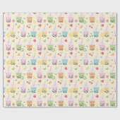 Schattigee Bubble Tea op gele en witte streep Cadeaupapier (Vlak)