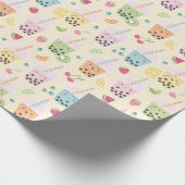 Schattigee Bubble Tea op gele en witte streep Cadeaupapier (Hoek)