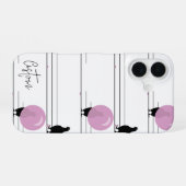 Schattigee Bubblegum Vogels op een Draadpatroon me iPhone 16 Hoesje (Achterkant horizontaal)