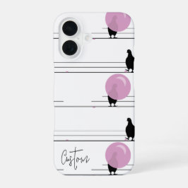 Schattigee Bubblegum Vogels op een Draadpatroon me iPhone 16 Hoesje