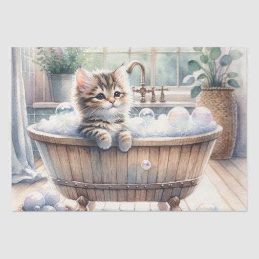 Schattigee Bubbly Kitten Badtijd Decoupage Tissuepapier (Voorkant)