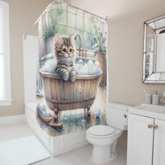 Schattigee Bubbly Kitten badtijd Douchegordijn (In situ)