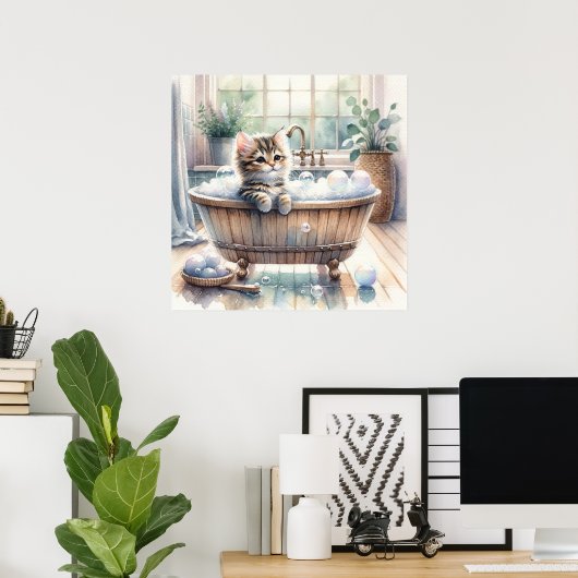 Schattigee Bubbly Kitten badtijd Poster (Thuiskantoor)