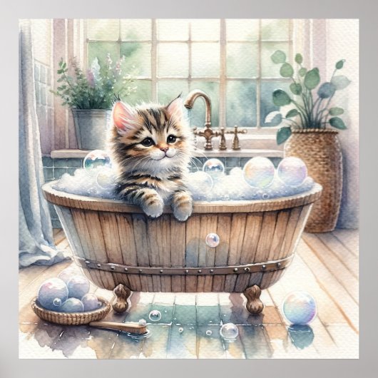 Schattigee Bubbly Kitten badtijd Poster (Voorkant)