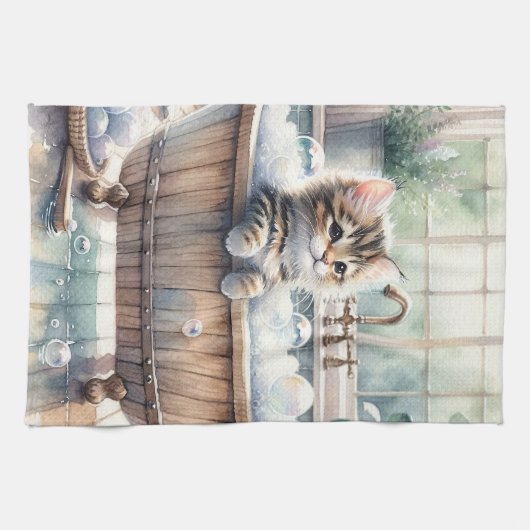 Schattigee Bubbly Kitten badtijd Theedoek (Horizontaal)