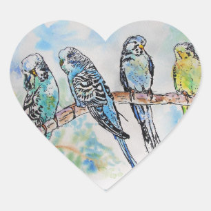 Schattigee Budgie budgies vogel Aquarel Kunst Hart Sticker