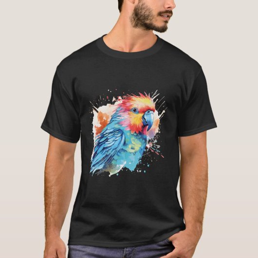 Schattigee Budgie Waterverf Kunst T-shirt (Voorkant)